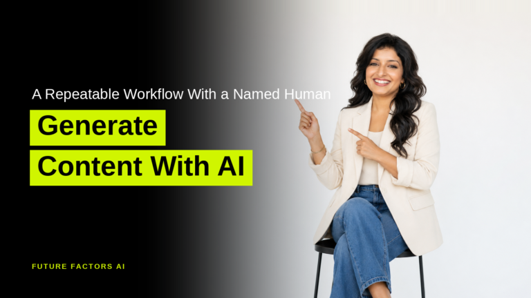 A Repeatable Workflow With a Named Human Generate Content With AI - Hina Mian, Future Factors AI